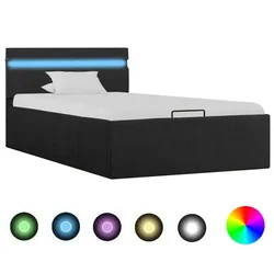Vidaxl Dvižni posteljni okvir LED temno sivo blago 90x200 cm