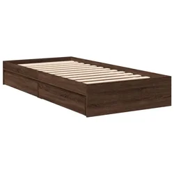 Vidaxl Posteljni okvir s predali rjavi hrast 75x190 cm inž. les