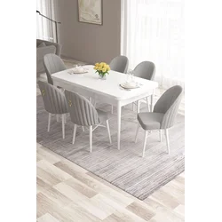 Hanah Home Set Trpezarijski sto i 6 stolica Roz, Sivo-beli