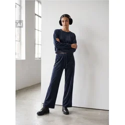 Sinsay - Baršunaste straight leg pantalone - mornarsko