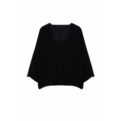 Trendyol Curve Black V-Neck Ribbed Knitwear Sweater