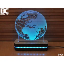 Black Cut 3D Lampa sa 8 različitih boja i daljinskim upravljačem - Globus ( B005 )