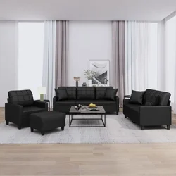 4-dijelni set sofa s jastucima crni od umjetne kože