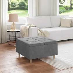 Otoman za pohranu s jastukom Tamno siva 80 x 80 x 45 cm Baršun