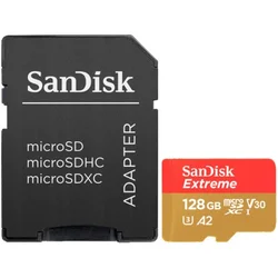 Sandisk extreme microsdxc 128gb + sd adapter a2 c10 v30 uhs-I u3 ( sdsqxaa-128g-gn6ma )