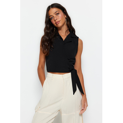 Trendyol Black Tied Woven Linen Look Blouse