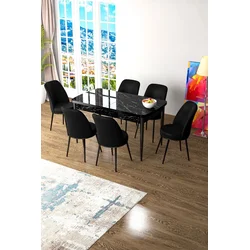 Hanah Home Set Trpezarijski sto i 6 stolica Zen, Crni