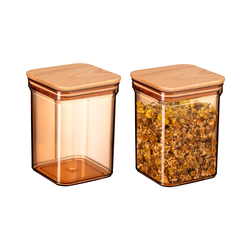 MADAME COCO Kaviera Set kutija za čuvanje hrane i začina sa drvenim poklopcem, 2kom, 1000ml, 10.3x10.3x14.3cm, Braon