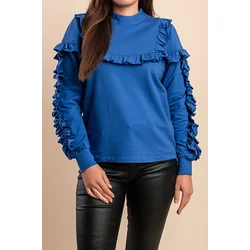 Bombažna bluza z volančki, modra