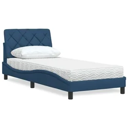 vidaXL Postelja z vzmetnico modra 90x190 cm blago