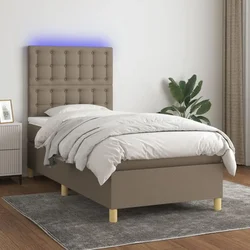 Vidaxl Box spring postelja z vzmetnico LED taupe 90x190 cm blago