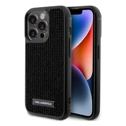Maska za mobilni telefon iPhone 15 Pro KARL LAGERFELD HC RHINESTONE METAL PLATE LOGO, Crna