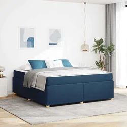 Vidaxl Konstrukcija postelje z vzmetnico Modra 180 x 200 cm blago
