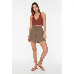 Trendyol Mink Relaxed Fit Regular Waist Wrap/Textured Knitted Shorts