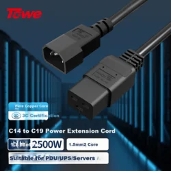 TOWE Naponski kabl za servere i PDU uređaje C14 na C19, 1.8 m, Crni