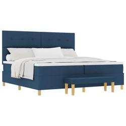 Vidaxl Postelja z vzmetnico z vzglavjem Modra 200 x 200 cm blago