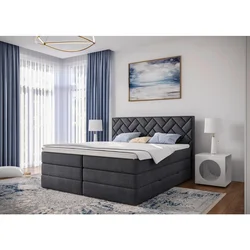 MID.YOU POSTELJA BOXSPRING 140 cm  x 200 cm , tekstil, leseni material antracit