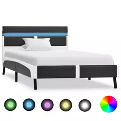 Den Posteljni okvir LED sivo umetno usnje 90x200 cm
