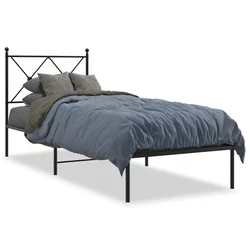 Metalni okvir za krevet s uzglavljem crni 75x190 cm