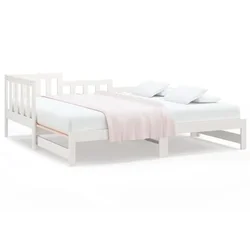 Vidaxl Izvlečna dnevna postelja bela 2x(90x190) cm trdna borovina