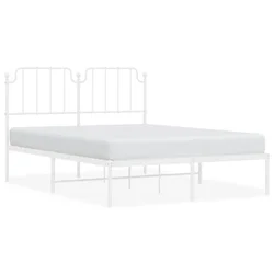 Vidaxl Kovinski posteljni okvir z vzglavjem bel 135x190 cm
