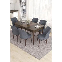 Hanah Home Set Trpezarijski sto i 6 stolica Eva, Sivo-braon