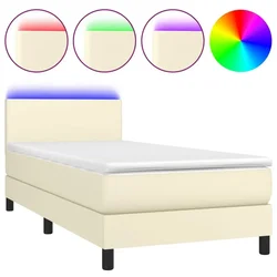 Vidaxl Box spring postelja z vzmetnico LED krem 100x200cm umetno usnje