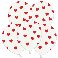 35,5 cm bel balon z rdečimi srčki, 5 kosov.
