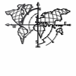 Wallity Zidna dekoracija World Map Compass, 65x95cm, Crna