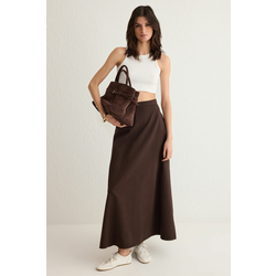 Trendyol Brown Flounce Maxi Denim Skirt