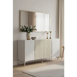 Hanah Home komoda Poli 150, 150 cm, bela / travertin / srebrna