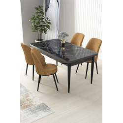 Hanah Home Set Trpezarijski sto i 4 stolice Nil, Oker-crni