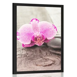 Plakat s paspartujem orhideja in Zen kamni na lesenem ozadju - 20x30 silver