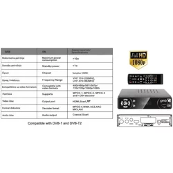 GMB-T2-404 **DVB-T2 SET TOP BOX USB/HDMI/Scart/RF-out, PVR, Full HD, H264, hdmi-kabl, modulator 1320