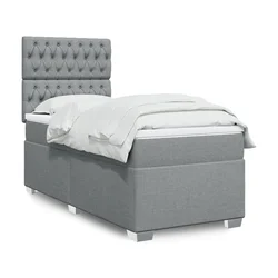 VIDAXL boxspring postelja z vzmetnico, blago, svetlo siva, 90x200 cm