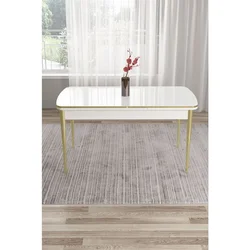 Hanah Home trpezarijski sto na razvlačenje Edaf, 132 × 80 cm (razvučen 170 cm), bela ploča, zlatne noge