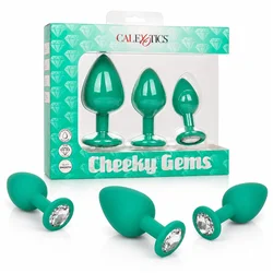 CalExotics Komplet 3 zelenih silikonskih analnih čepov Cheeky Gems