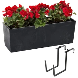 botle Komplet cvetlični lonec z učinkom betona + ročaj 19 x 56 x 19,5 cm črna