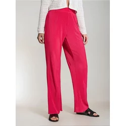 Sinsay - Nabrane pantalone širokih nogavica - roze