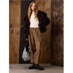 Sinsay - Barrel leg pantalone sa dodatkom viskoze - zlatno braon