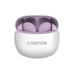 Canyon TWS-5 Bluetooth headset, with microphone, BT V5.3 JL 6983D4, Frequence Response:20Hz-20kHz, battery EarBud 40mAh*2+Charging Case 500mAh, type-C cable length 0.24m, size: 58.5*52.91*25.5mm, 0.036kg, Purple