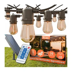 LED prigušiva solarni dekorativni lanac 20xE27/3V USB 2400 mAh 20,62 m IP65 crna + daljinski upravljač