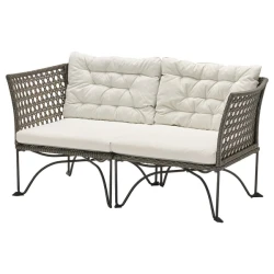 JUTHOLMEN Modularna sofa dvosed, spolja, tamnosiva/Kuddarna svetla sivobež