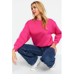 Trendyol Fuchsia Thick Fleece Regular/Normal Fit Crew Neck Basic Knitted Sweatshirt