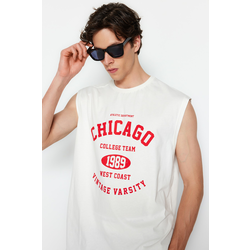 Trendyol Ecru Relaxed/Casual Fit City Printed 100% Cotton Sleeveless T-Shirt/Athlete