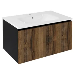SAPHO LOREA Kopalniški Pohištveni Set 80cm, Collingwood Hrast/Črna Mat, 1x Predal