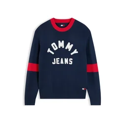 Tommy Jeans Pulover New Classics temno modra/živo rdeča/bela