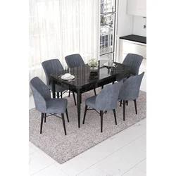Hanah Home Set Trpezarijski sto i 6 stolica Nef, Sivo-crni