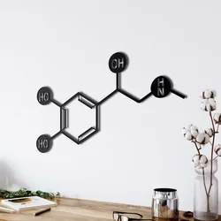 WallXpert metalni zidni ukras 5003, strukturna formula molekula adrenalina, 60 x 35 cm, crni