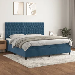 Greatstore Box spring postelja z vzmetnico temno modra 200x200 cm žamet